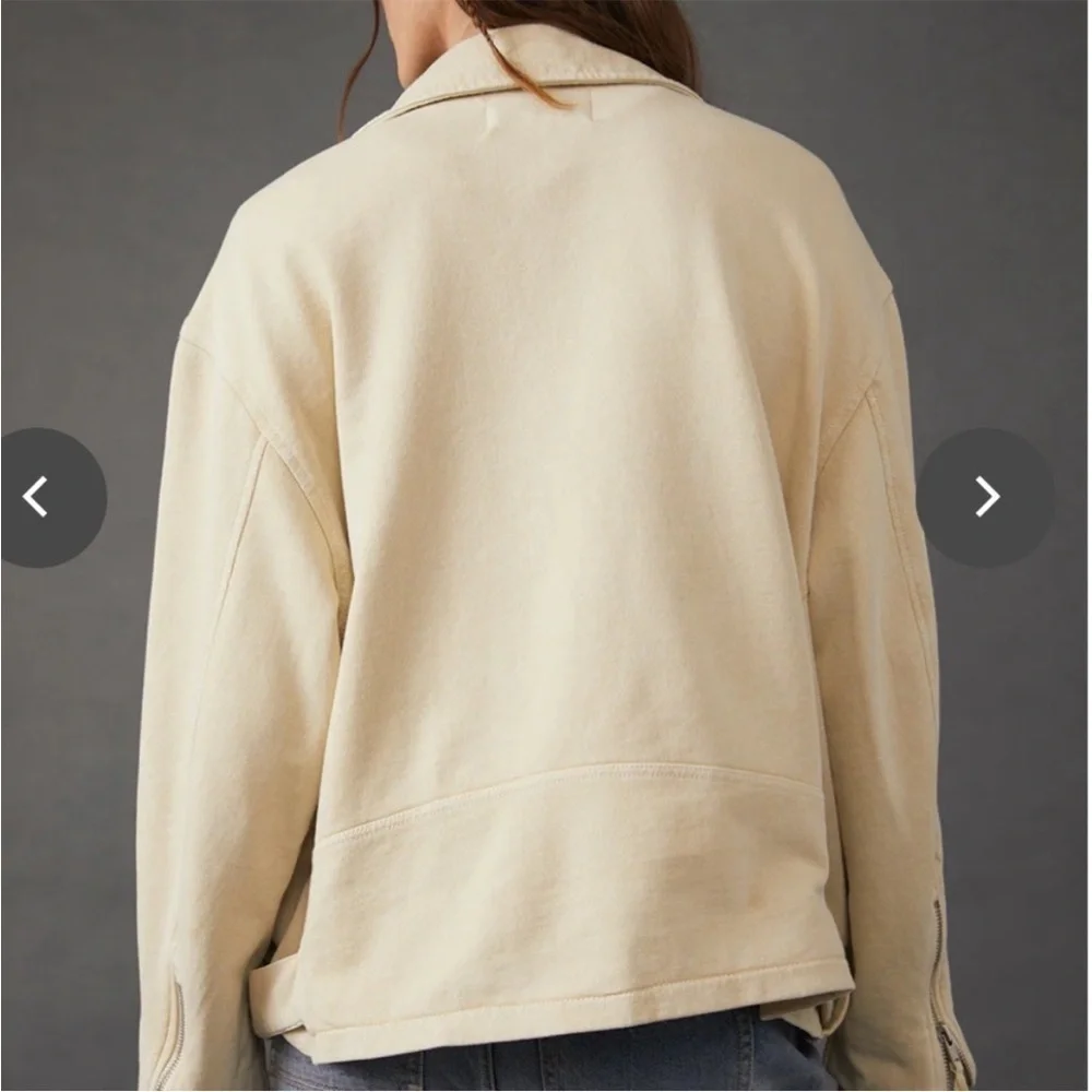 EUC Free People Rebel Moto Jacket Vanilla Cream Size Large Retail $198.00
